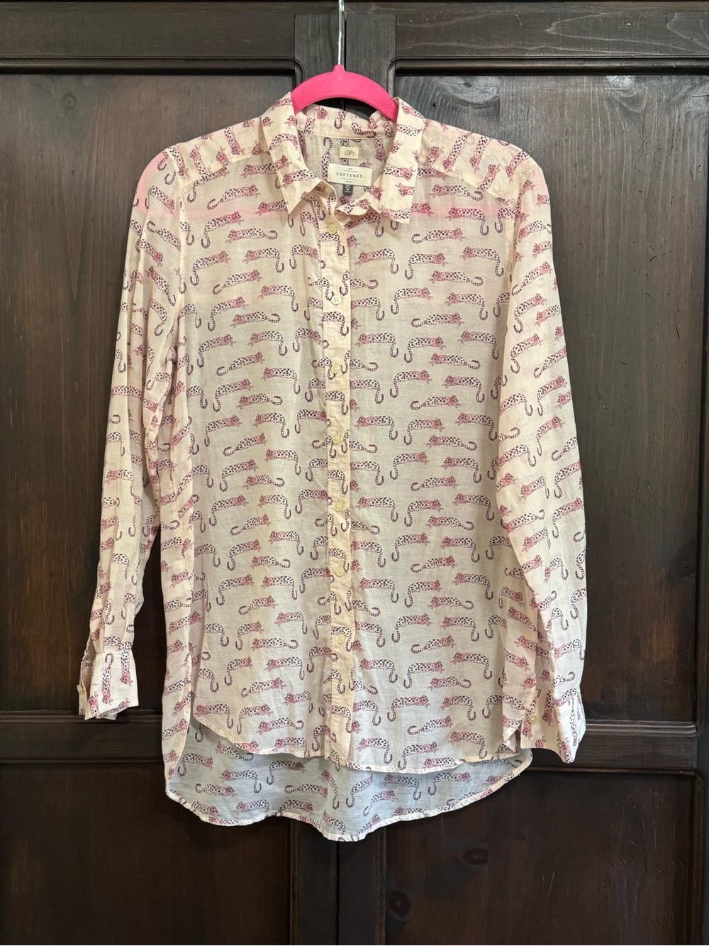Ann Taylor LOFT Pink Blouse with Pink Leopard Print The Softened Shirt